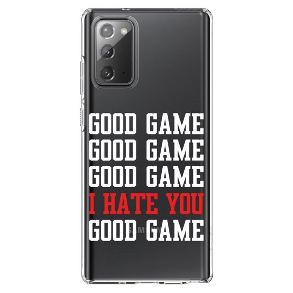 DistinctInk Clear Shockproof Hybrid Case for Galaxy Note 20 ULTRA (6.9" Screen) - TPU Bumper Acrylic Back Tempered Glass Screen Protector - Good Game I Hate You Good Game