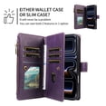 thumbnail image 5 of For Apple iPhone 17e Orchid Pattern Wallet Case, 9 Card Slots Zipper Pocket, Detachable Wrist & Shoulder Strap, Magnetic Shockproof Protective Phone Case,Dark Purple,For iPhone 17e, 5 of 9