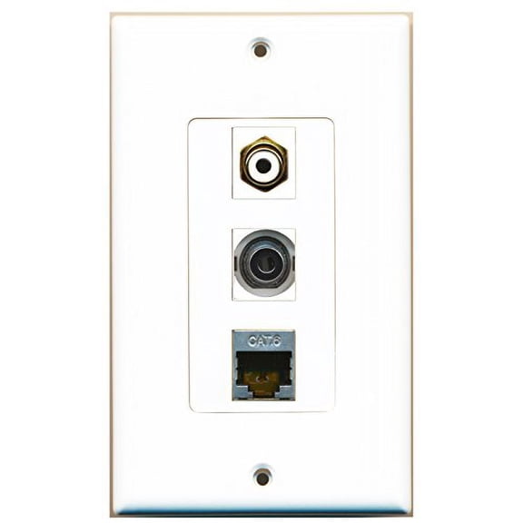 RiteAV - 1 Port RCA White and 1 Port Shielded Cat6 Ethernet and 1 Port 3.5mm Decorative Wall Plate Decorative