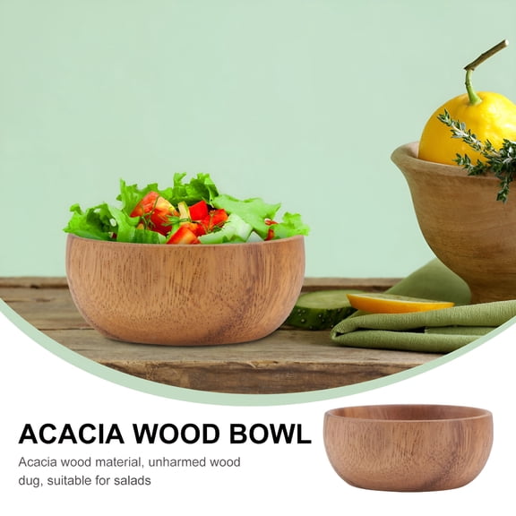 ACDANC Wooden Serving Bowl Large Mixing Bowl Salad Serving Bowl Cereal Bowl Wood Round Bowl Kitchen Utensils (Brown)