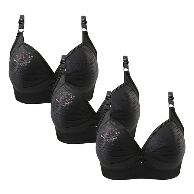 Timegard Bras for Women 3pc Wireless Full Support Adjustable Strap Print Breathable Comfy Daily Bras