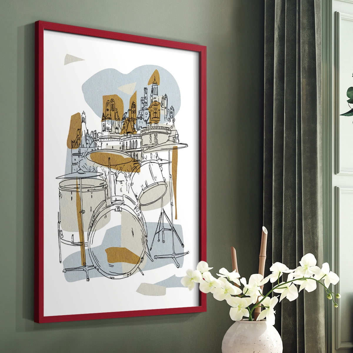 Rehearsal IV Framed Print in Red Solid Wood Framed Print No Nail Hanging