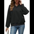 thumbnail image 3 of Sudadera con Capucha para Mujer, de Gran Tamaño, con Cuello en V, Informal, Cómoda, Básica, Moda de Otoño 2025. Negro XXL, 3 of 10