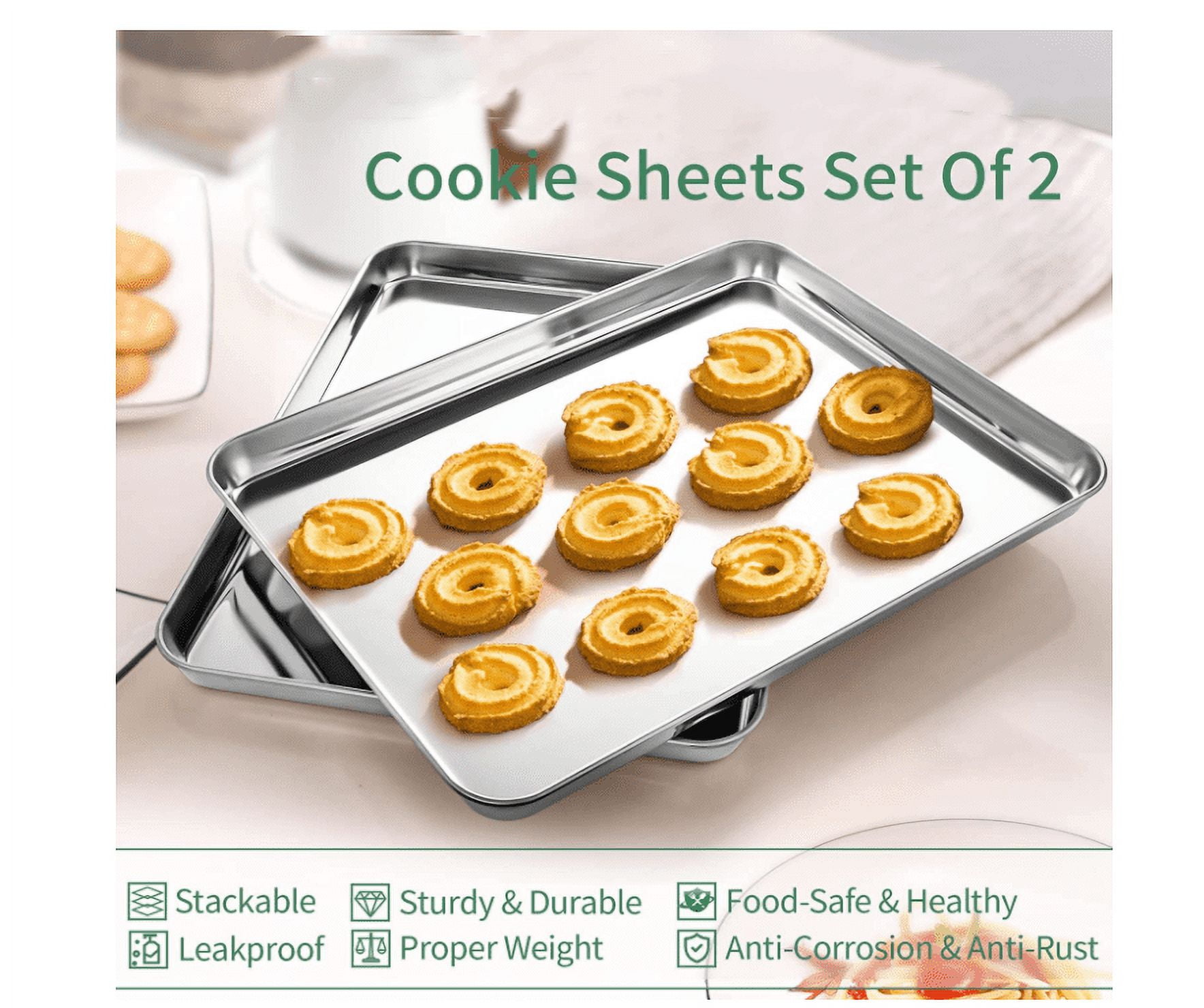 Baking Sheets Set of 2, Yayun Cookie Sheets Stainless Steel Baking Pans &  Toaster Oven Tray Pans, Rectangle Non Toxic & Healthy & Easy Clean,Size 9L  x 7W x 1H inch 