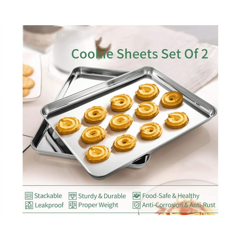 Large Baking Sheets with Rack, Big Cookie Sheets and Nonstick Cooling Rack & Stainless Steel Baking Pans & Toaster Oven Tray Pan, Rectangle Size