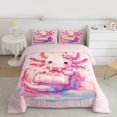 thumbnail image 2 of Feelyou Pink Bow Axolotl Queen Comforter Set, Dreamy Princess Bedding Comforter Set, 3pcs, 2 of 8