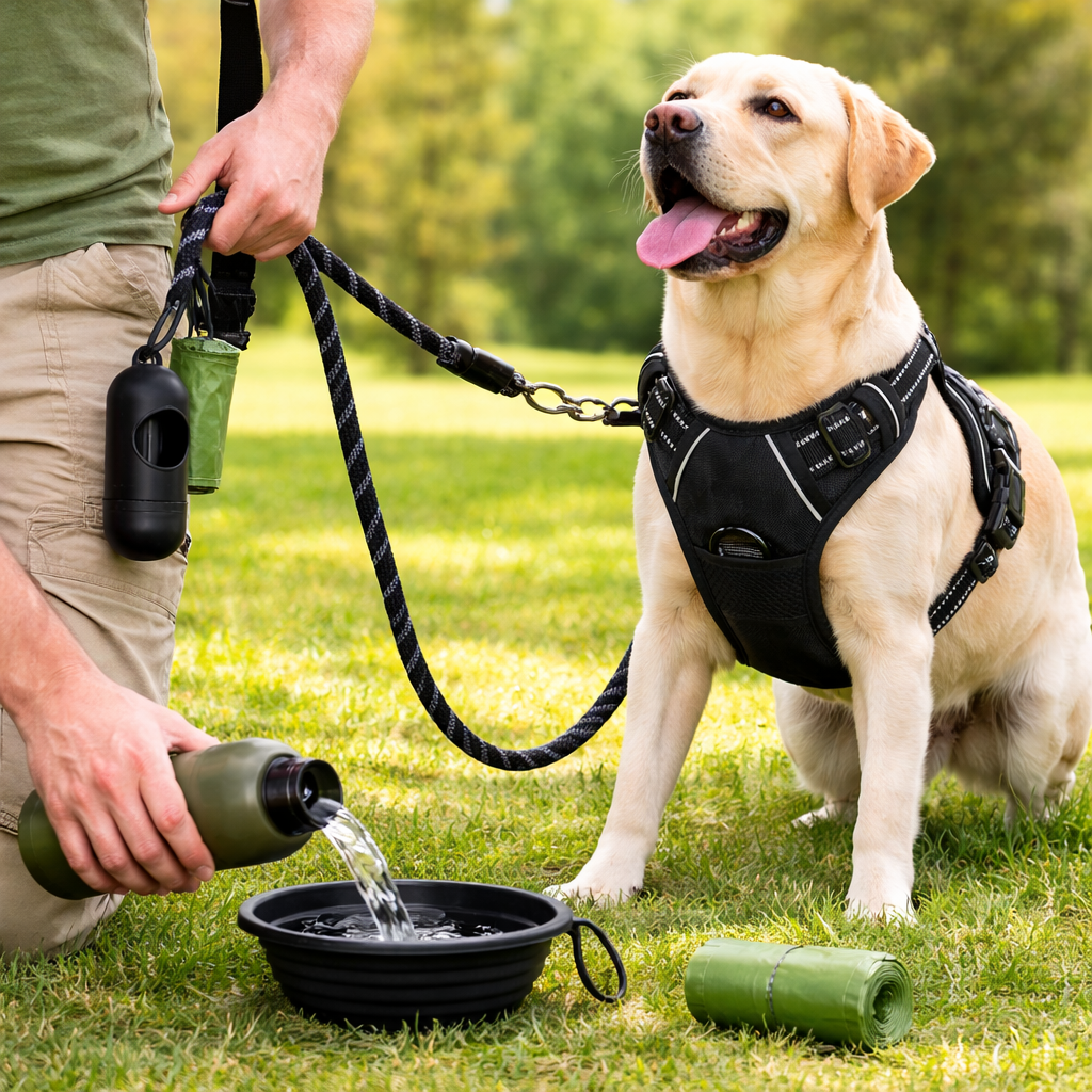 Adjustable No Pull Dog Harness with Leash and Poop Bag Dispenser Set – Reflective and Comfortable for Walking & Outdoor Activities