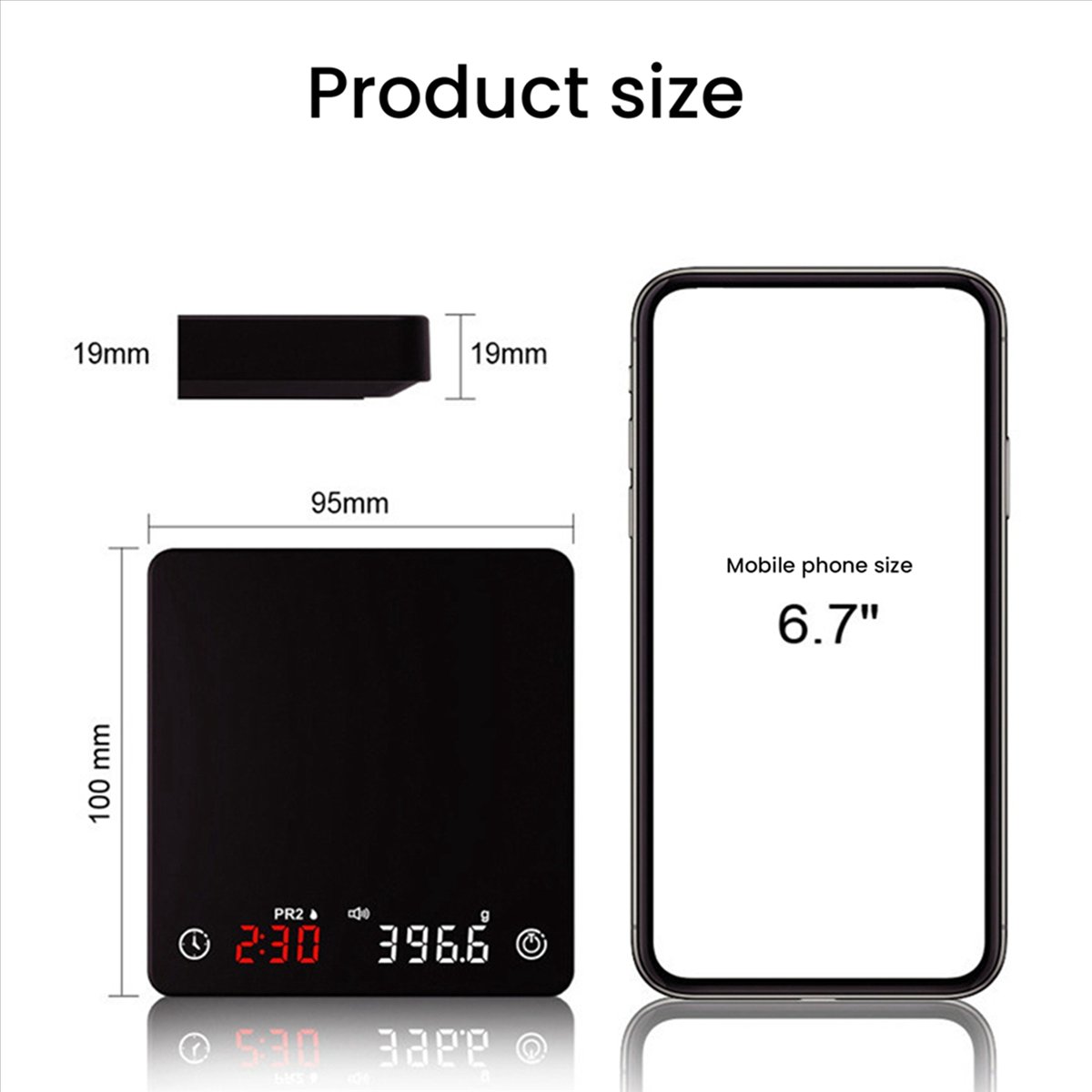 4X Mini Smart Kitchen Scale Weighing Digital Coffee Scale Espresso with Timer,4 x coffee scale with timer 4 x TYPE-C data cable,Black