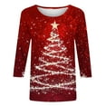 thumbnail image 4 of cocolona Christmas Shirts for Women Crew Neck 3/4 Sleeve T-shirt Plus Size Fall Tops Xmas Tree Print Blouses Graphic Tees Christmas Holiday Gifts, 4 of 5
