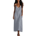 thumbnail image 2 of QUNYINEY Long Casual Dresses for Women A Line Faux Cotton Linen Sleeveless Sundress Vacation V Neck with Pockets Solid Loose Fit Dresses, 2 of 9