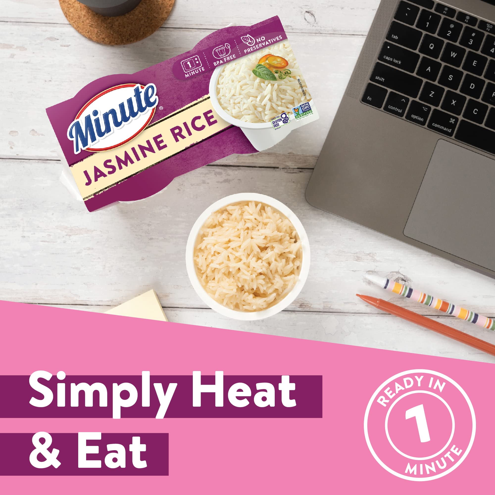 Minute Ready-to-Serve Jasmine Rice, Microwavable Rice KKS1&nbsp;Cups, 8.8-Ounce Cups (Pack of 8)