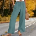 thumbnail image 2 of Summer Linen Pants for Women Loose Straight Leg Side Split Trousers with Pockets Lightweight Comfy Casual Wide Leg Pants ,Green-b，XXL, 2 of 9