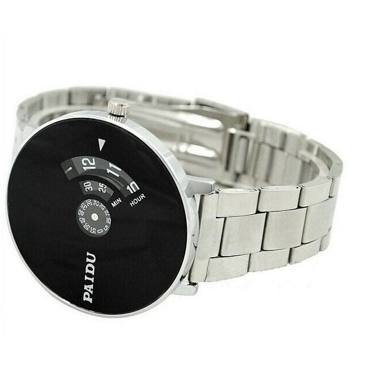 Jovati Stainless Silver Band Paidu Quartz Wrist Watch Black Turntable Dial Mens Gift Other