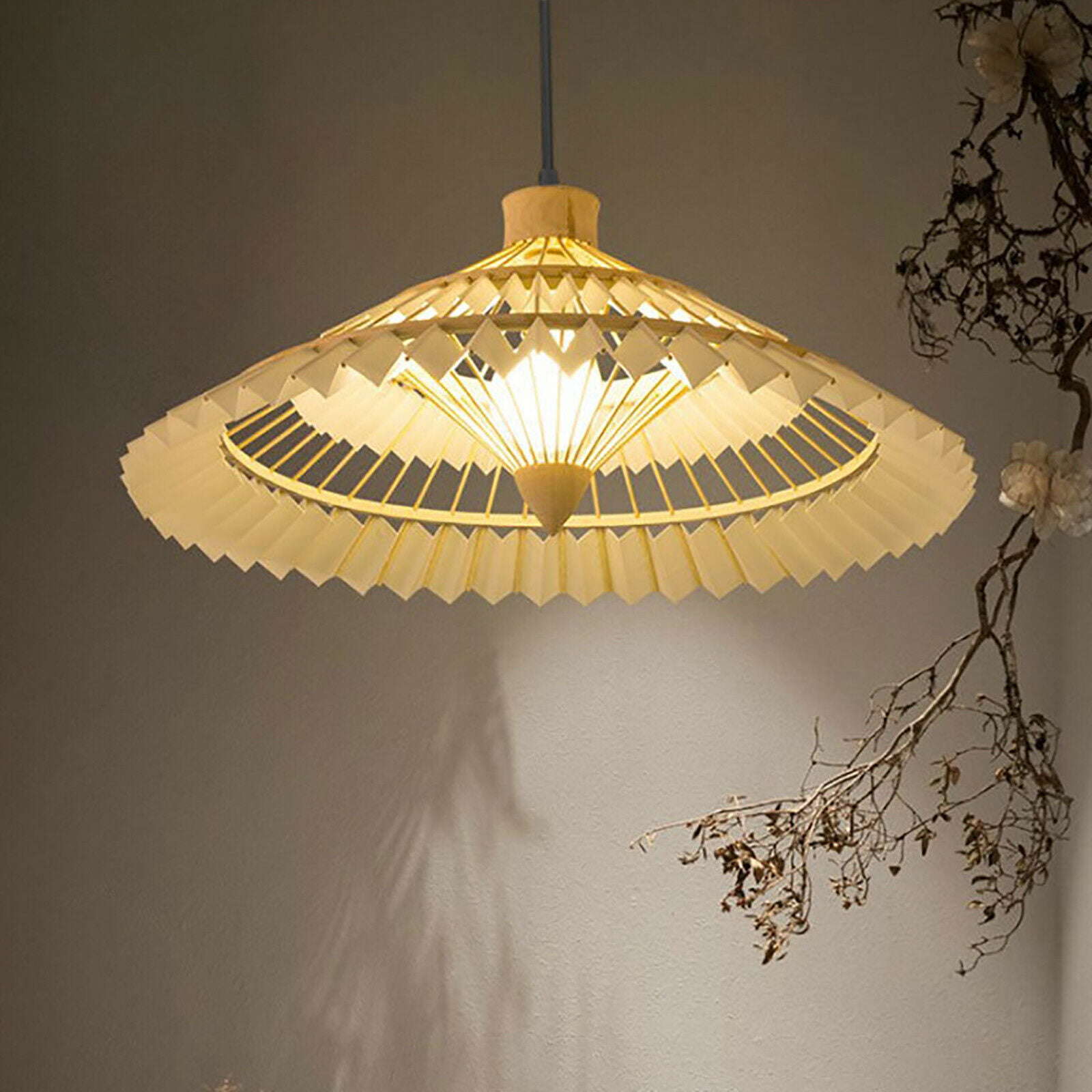 Bamboo Wicker Rattan Lantern Shade Ceiling Light Fixture Asian Art Pendant Lamp 