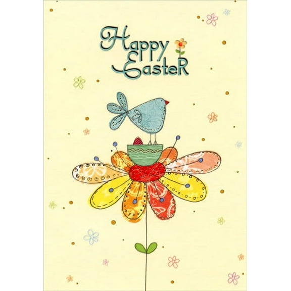 Designer Greetings Blue Bird on Flower Petals Easter Card