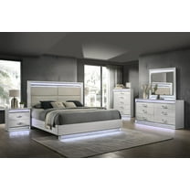 Glam Modern Upholstered LED King 5PC Bedroom Set Made With Wood in White