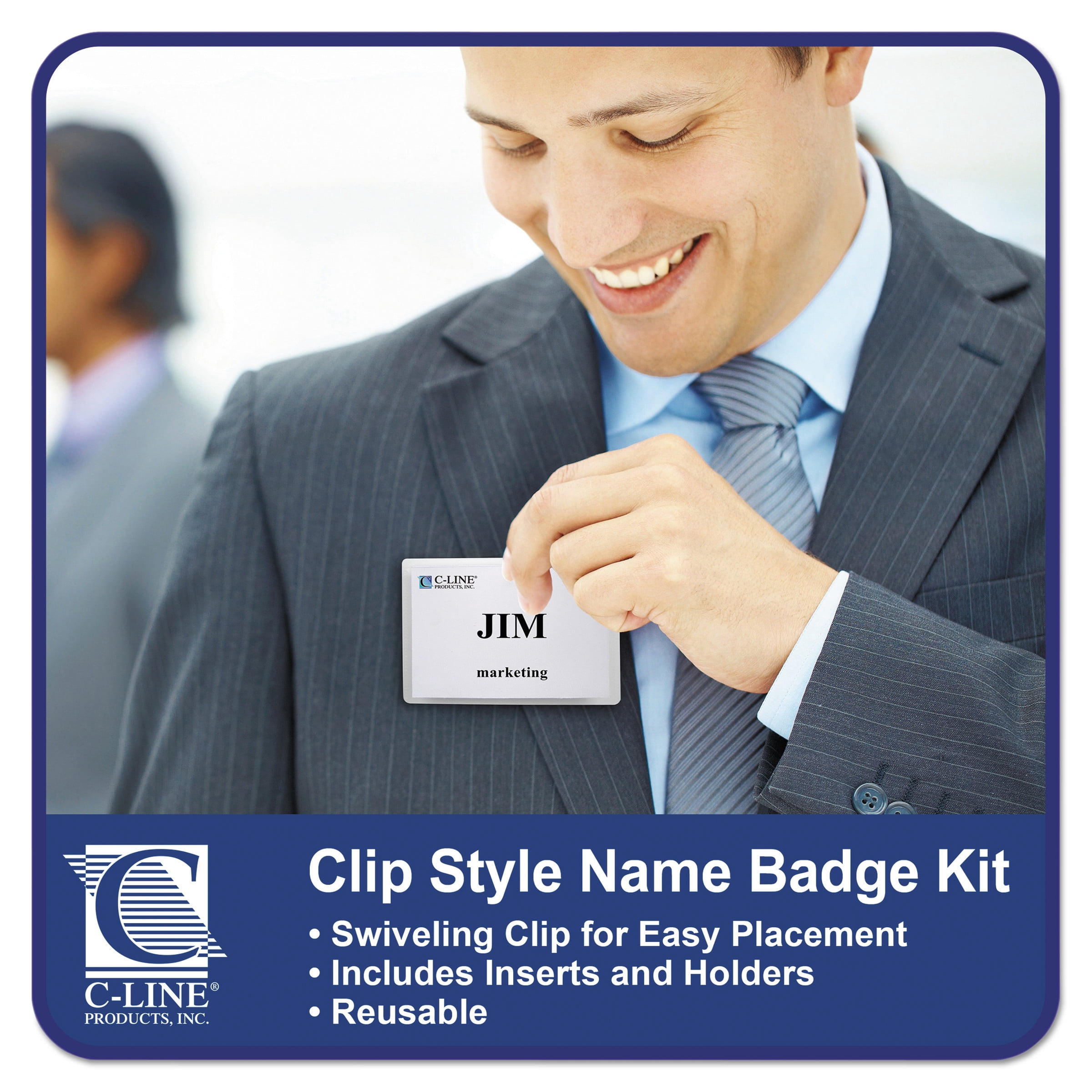 C-Line Name Badge Kits, Top Load, 4 x 3, Clear, Clip Style, 96/Box