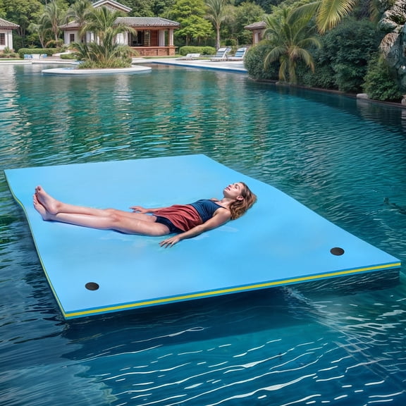 ModFusion Large Blue Floating Water Mat, 3 Layer, 9x6 feet XPE Foam Swimming Pool Pad, for Lakes or River