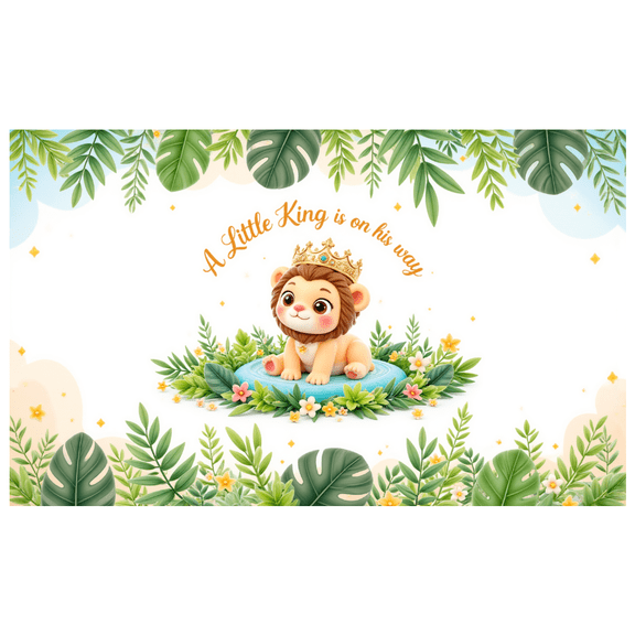 Cartoon Lion Baby Shower Banner Jungle Animal Party Backdrop Little King Safari Theme for Baby Shower Birthday Event Decoration