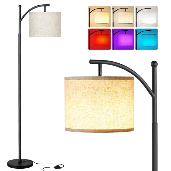 Ambimall Lampe sur Pied RVB avec Télécommande, 8 Couleurs et Température de Couleur 3000K-6500K, Gradation Continue, Abat-Jour Rotatif, Lampes sur Pied Modernes pour Salon