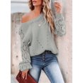 thumbnail image 6 of Women Fall Sweaters Crochet Long Sleeve Off the Shoulder Clothes Cute Crewneck Knit Pullover Tops Gray XL, 6 of 9