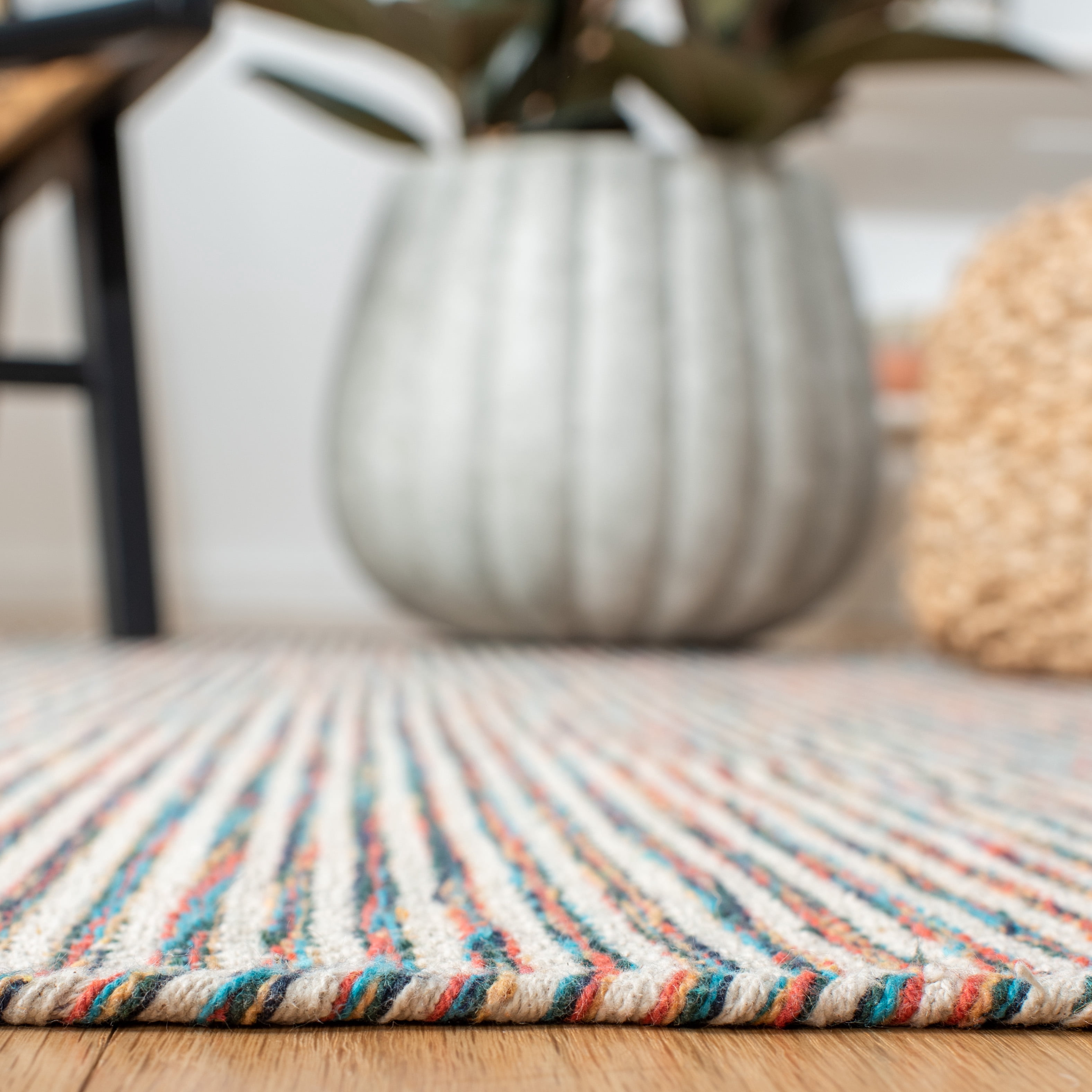 SAFAVIEH Montauk Abel Striped Cotton Area Rug, Beige/Blue, 5' x 8'
