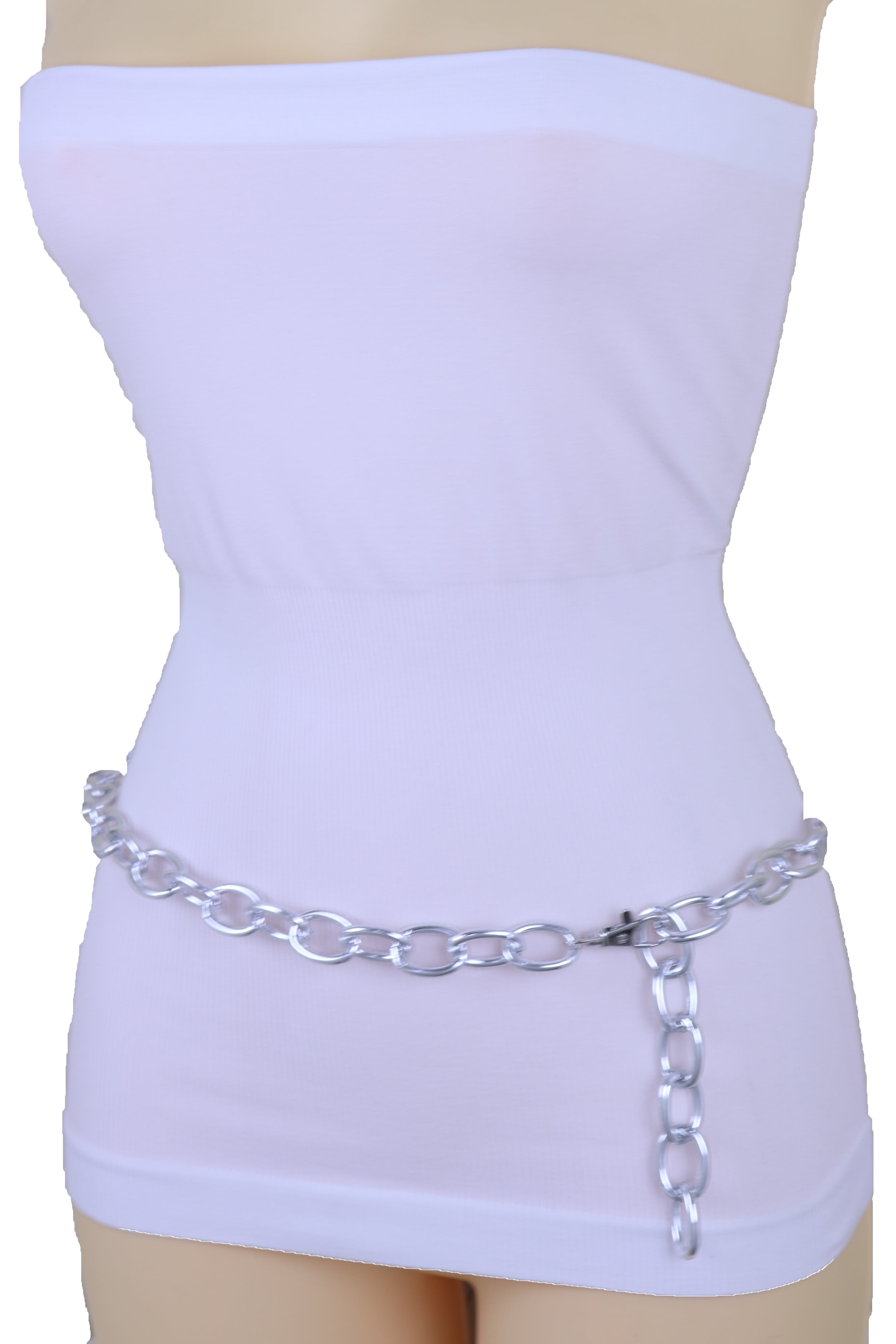 Women Belt Silver Chunky Metal Chain Thick Link Hip Waist Bling Plus Size M L XL 