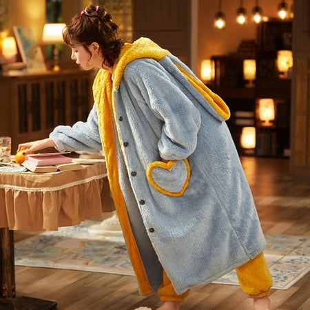 

DanceeMangoo Women Sleepwear Winter Pyjamas Loose Version Plush Pajama set Intensification Nighty Plus Size XXL Medium Style Hooded Pajamas