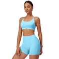 thumbnail image 2 of IDOPIP Women 2 Piece Seamless Backless Yoga Sets High Waist Shorts and Sports Bra Gym Athletic Clothing Outfits, 2 of 7