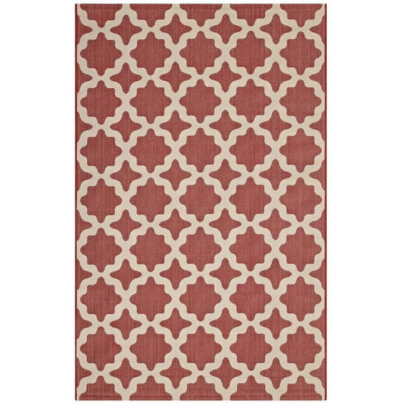 Modway Cerelia 108x143.5" Moroccan Trellis Fabric Area Rug in Red and Beige