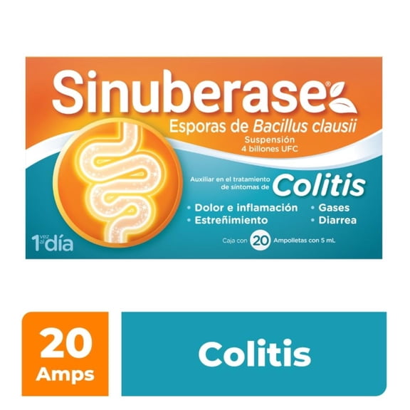 Probióticos Sinuberase en Suspensión Bacillus Clausii 4 Billones UFC 20 Ampolletas de 5 ml.