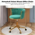 thumbnail image 3 of Velvet Woven Home Office Chair, Modern Swivel Desk Chair with Wheels, Height Adjustable Vanity Chair with Gold Metal Base and Hand Weaving Back for Bedroom Study Computer Room, Dark Green, 3 of 8