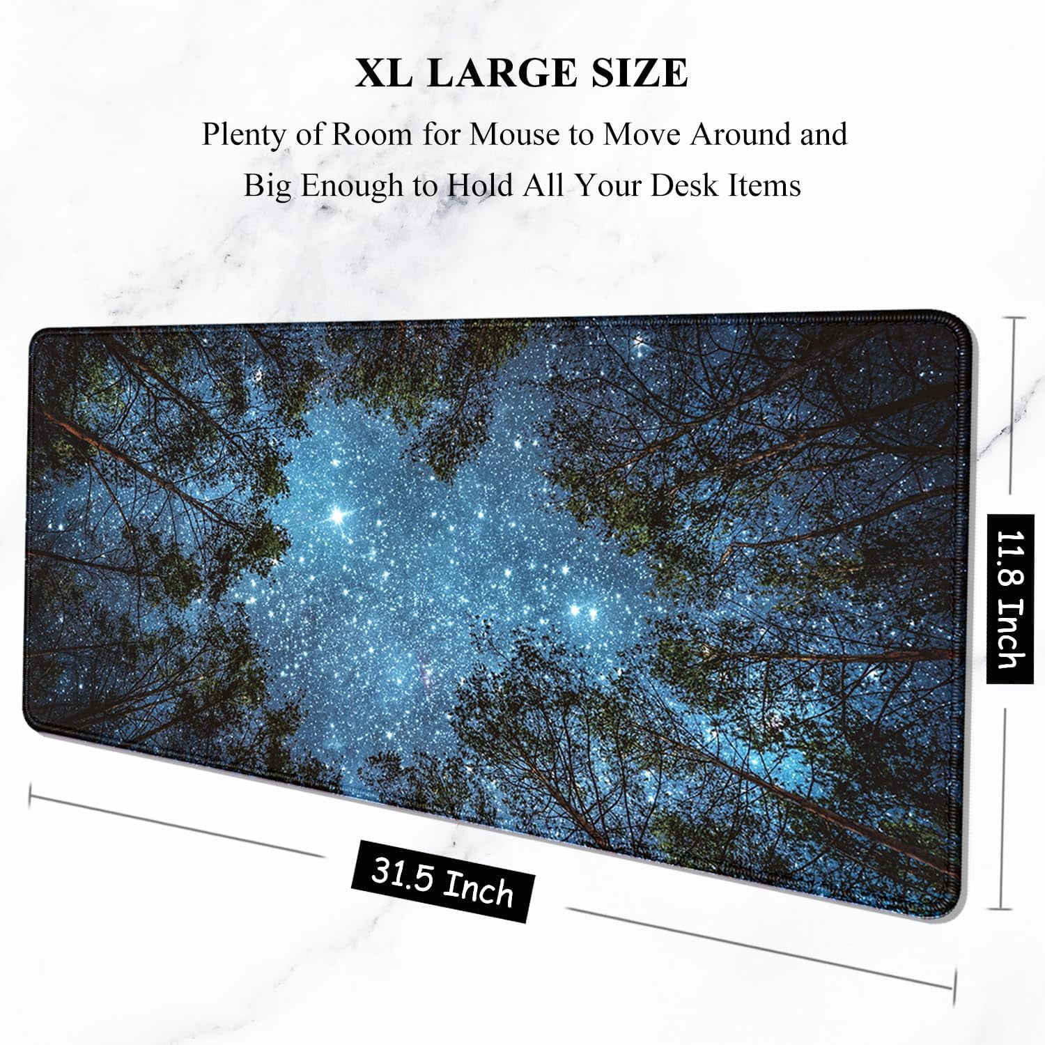 Desk Pad, XL Extended Large Gaming Mouse Pad 31.5 x 11.8 Inch, Waterproof Mousepad with Stitched Edges, Non-Slip Computer Keyboard Laptop Mat for Women Men Office Work, Silent Night Sky