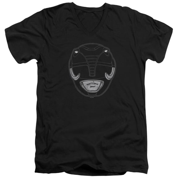 Power Rangers - Black Ranger Mask - Slim Fit V Neck Shirt - Small