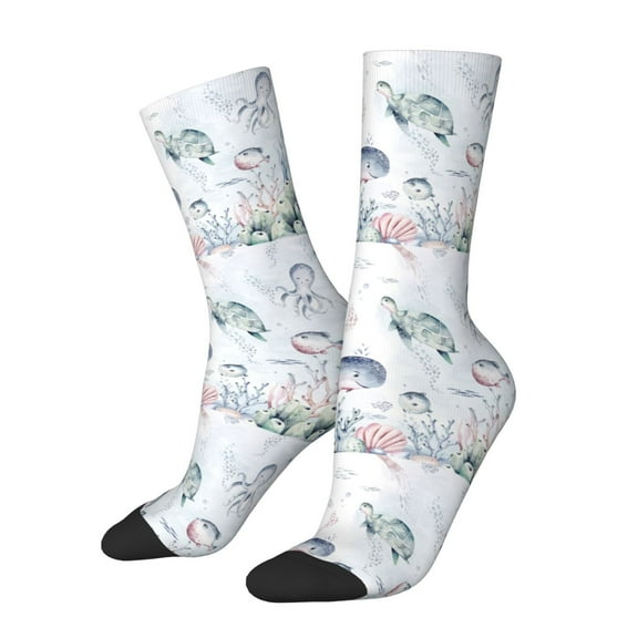 Fuzoiu Sea Animals Print Athletic Crew Socks for Men & Women,Casual Crew Socks,Above Ankle Crew Socks for Business, Casual