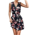 thumbnail image 2 of HKEJIAOI Robes Décontractées en Solde Robe Florale pour Femmes Mode d'Été Imprimée Sans Manches Décontractée à Fermeture Éclair avec Lacets Robe Noire, 2 of 8
