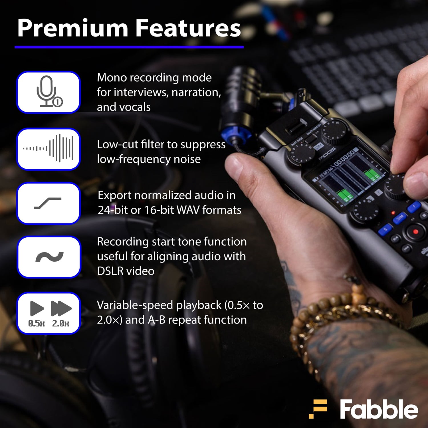 Zoom H5studio Handy Recorder Bundle with Official Accessory Pack, 32-Bit Float Recording, Detachable XY Microphone, 64GB microSDHC Card, Batteries, and Cleaning Cloth