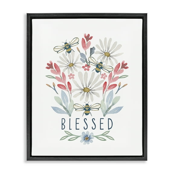 Stupell Industries Blessed Floral Sprigs Botanical & Floral Painting Black Floater Framed Art Print Wall Art, 17 x 21