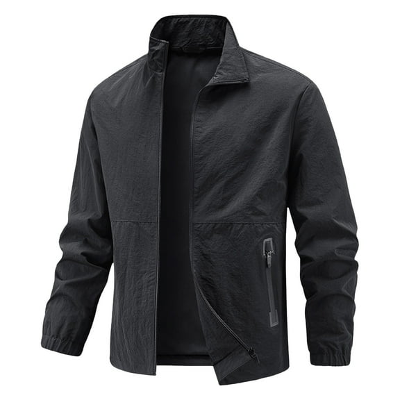 Rggeeun Men's Casual Jackets Lightweight Stretch Workwear Spring Fall Breathable Loose Fit Stand Collar Zipper Outerwear For Outdoor Hiking Outwear Fashion