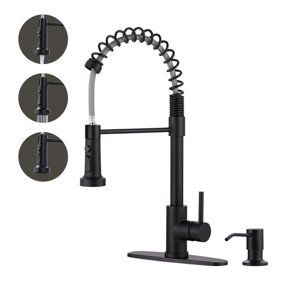 Wowow Matte Black Stainless Steel Kitchen Faucets with Pull Down Sprayer and Soap Dispenser for Kitchen Sink