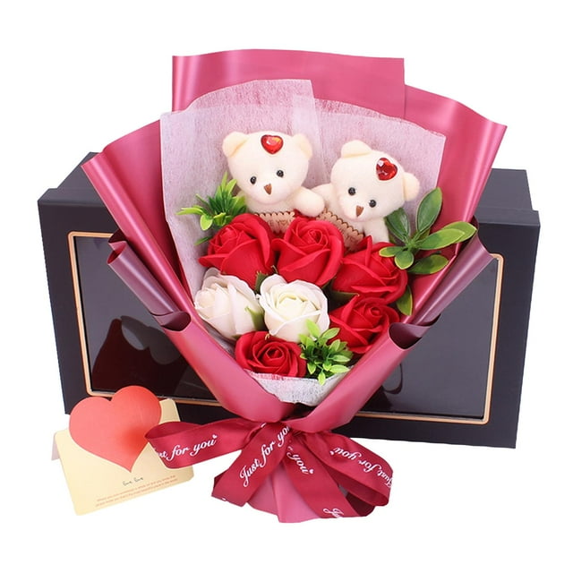 Ramo de flores de , adorno artístico perfumado, arreglo floral, regalos del Día de San Valentín para profesores de jardín, niños, miembros de , Rojo mayimx Ramo de Jabón de Flores
