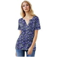 thumbnail image 5 of Yuwull Womens Tops Plus Size Tops For Women Women'S Fashion Printed Short Sleeve Button Round-Neck And V-Neck Top Blouse Summer Tops For Women On ClearanceL, 5 of 8