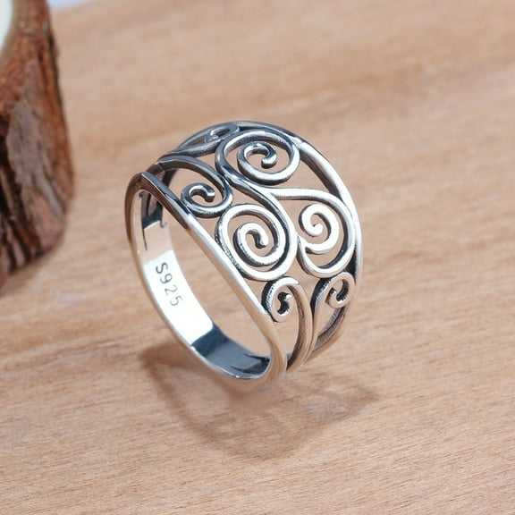 Women Retro Hollow Sterling Silver Fern Pattern Minimalism Rings