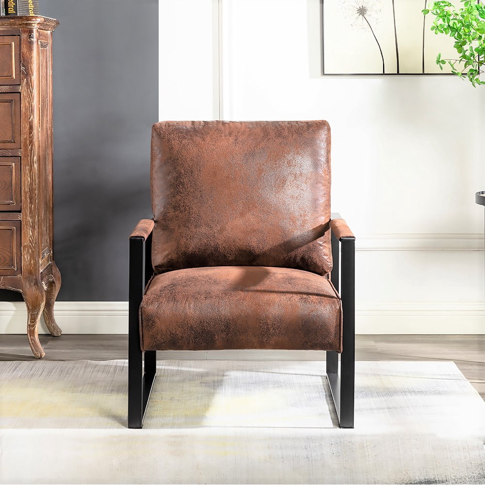 US Pride Furniture Hosam 25.4" PU/Microfiber Upholstery Metal Arms Chair Brown