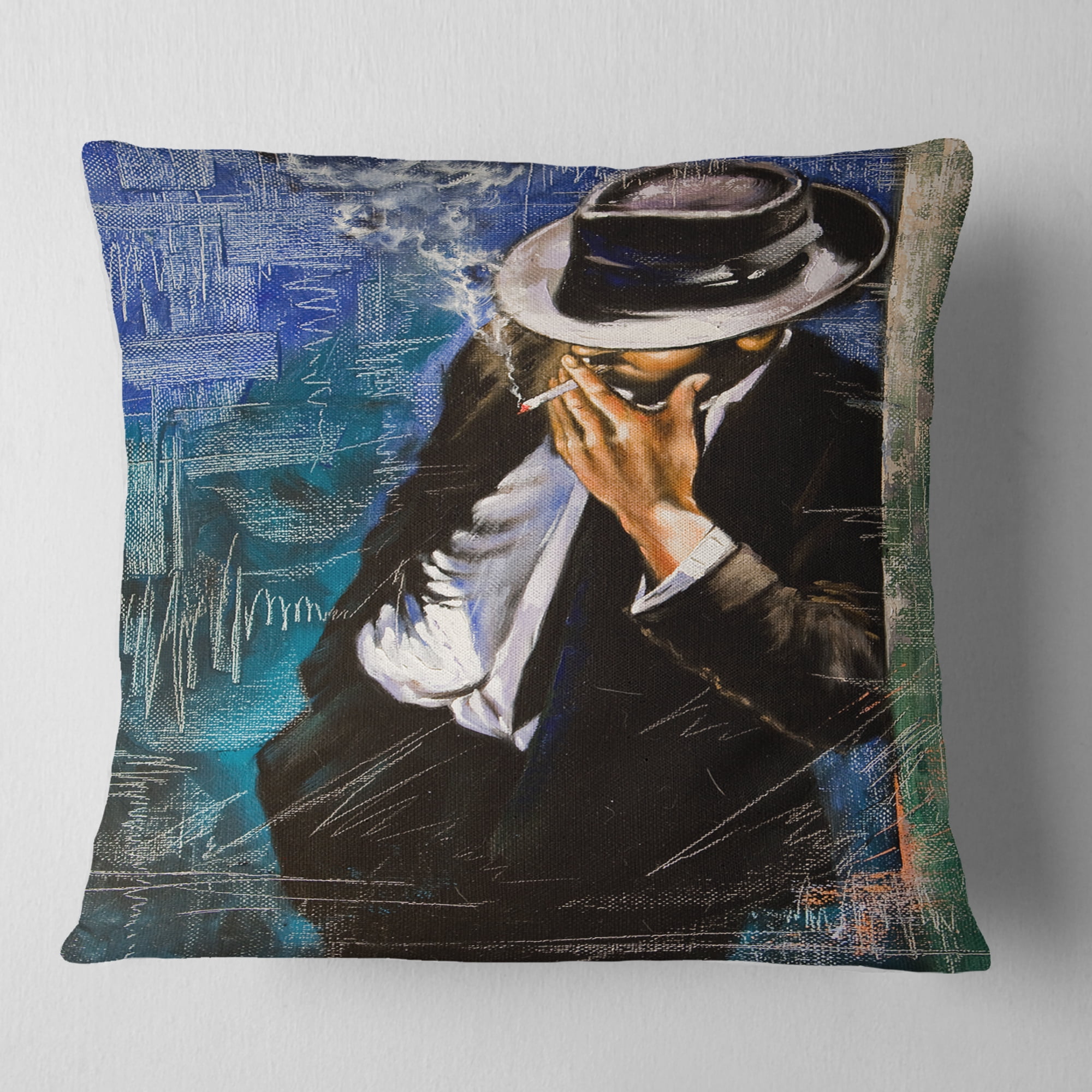 Designart Man with Cigarette - Portrait Throw Pillow - 18x18