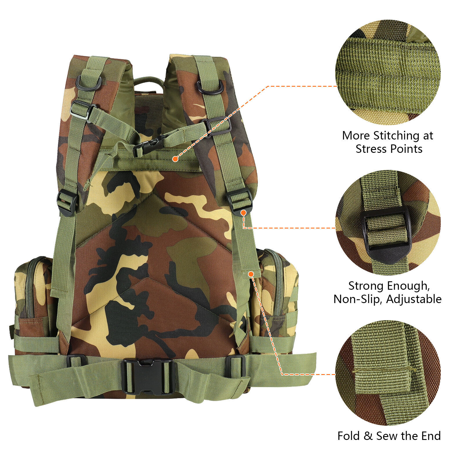 55L Military Tactical Backpack Waterproof for Men Hiking Hunting Rucksack Travel Bag , Jungle Camo - image 3 of 8