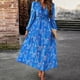 thumbnail image 5 of Vestido Vestido de línea A para mujer, vestido elegante de gasa con abertura lateral, vestido largo de vacaciones con estampado floral Ygjytge Azul T XL para Mujer, 5 of 7