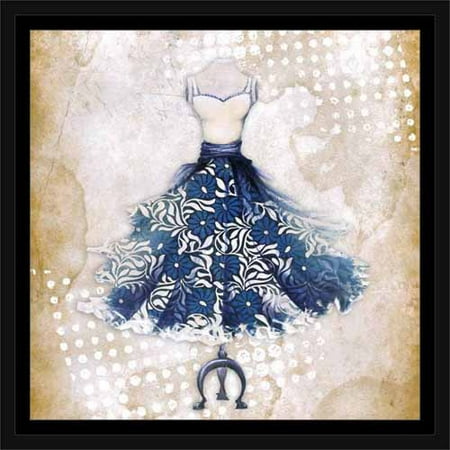 Mens Pvc Dotted Canvas - Floral Fashion Dress with Polka Dots on Vintage Paper Blue, Framed Canvas Art by Pied Piper Creative