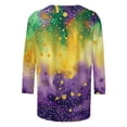 thumbnail image 4 of YOIAVAIOY Womens Mardi Gras 3/4 Sleeve Tops Casual Crew Neck T Shirts Trendy Carnival Print Blouses Dressy Tunic Outfit Purple XXL, 4 of 5