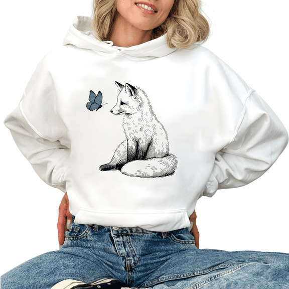 White Graphic Sweatshirt Print Hoodie Sweatshirt womans S-2XL Fox Butterfly Minimalist Tops